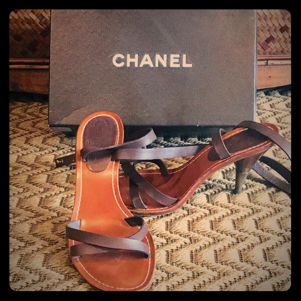 AUTHENTIC CHANEL Logo Strap Sandals